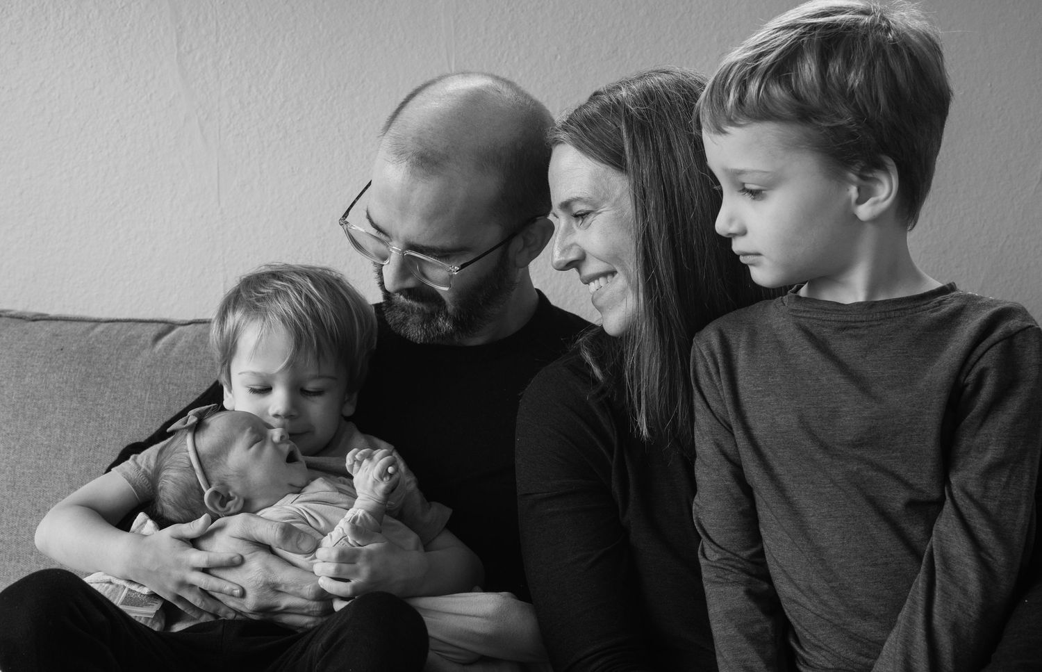 Black and white photo of a peaceful nap time scene.