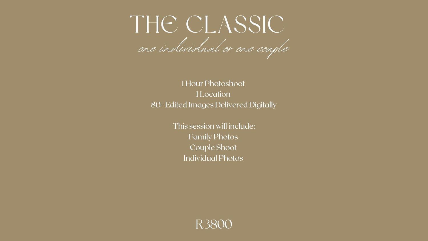 Minimalist beige text layout displaying 'THE CLASSIC' in elegant typography against a neutral background.