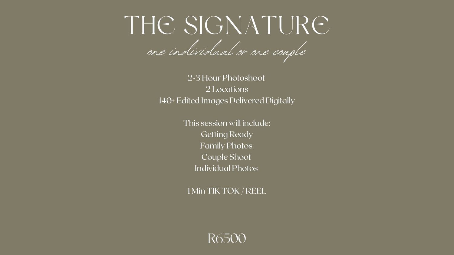 Elegant gold text reading 'The Signature' on a muted sage green background in a minimalist design style.