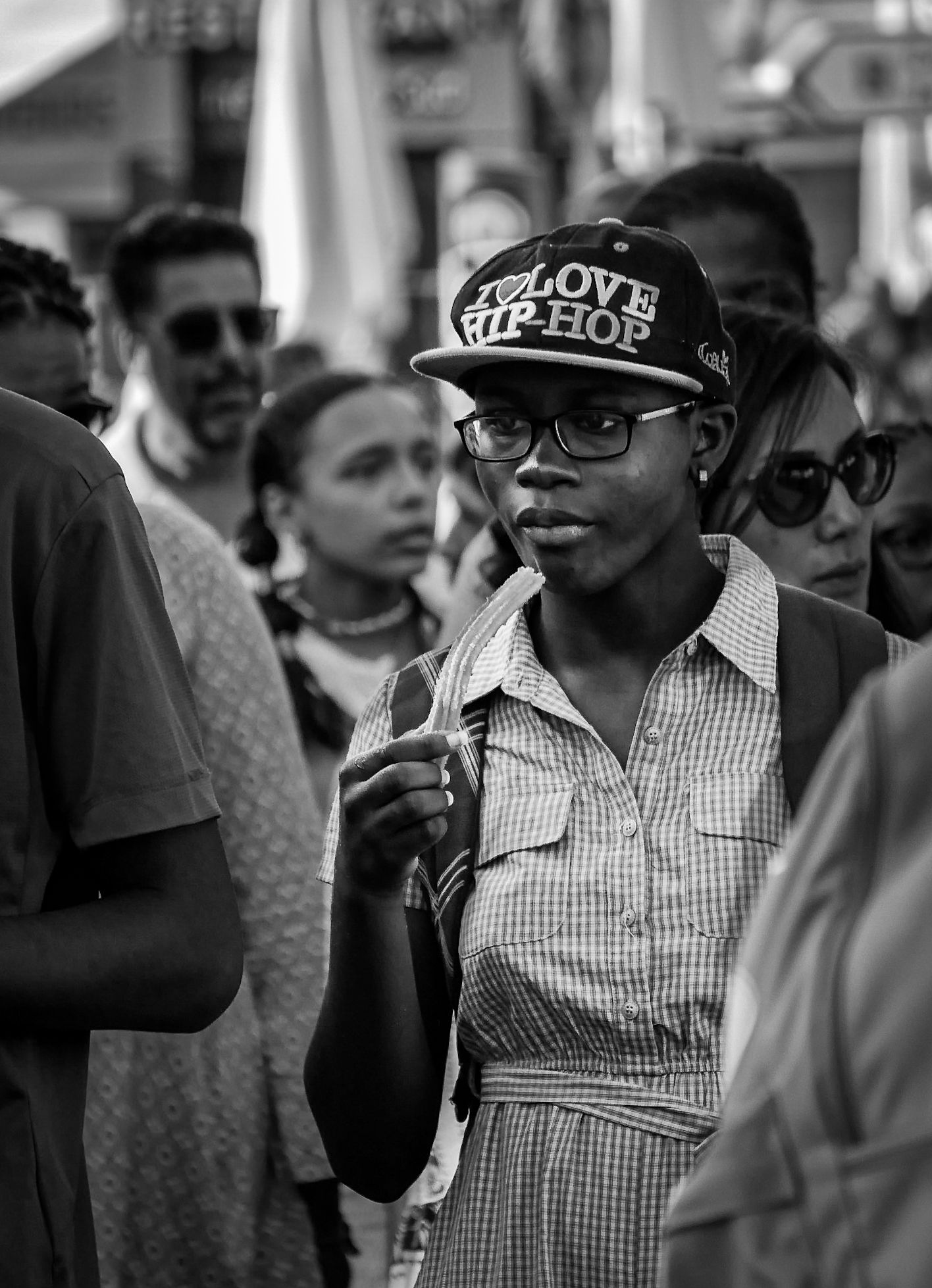 Girl weaves in and out of the streets of Marseille.