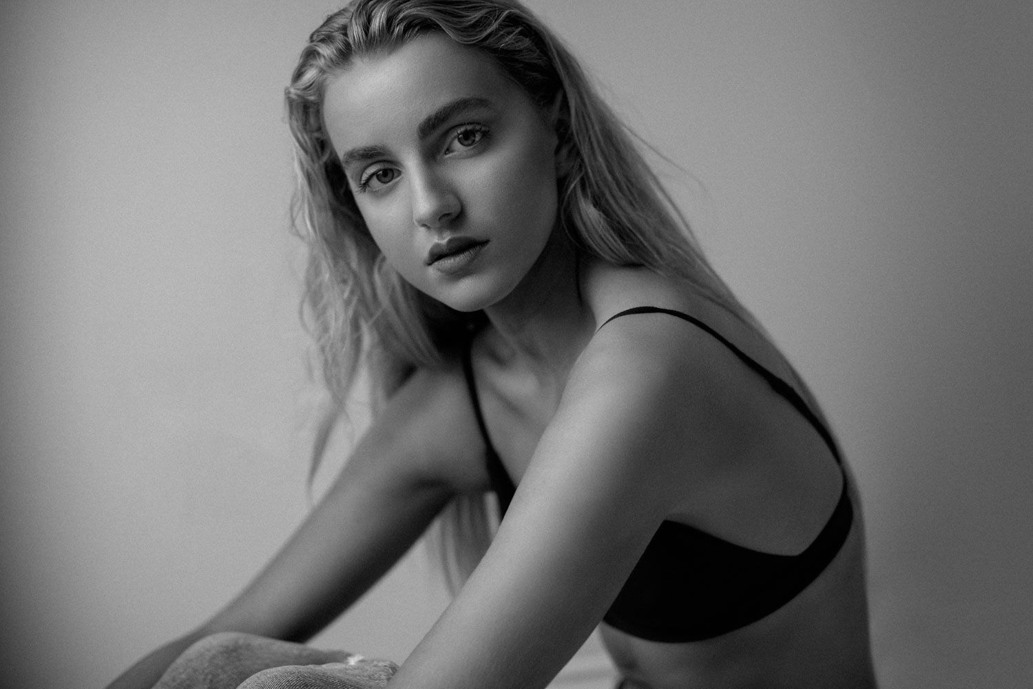 Beautiful Black and white portrait of female with direct eye contact, fine art photography by subversePhoto Irish.