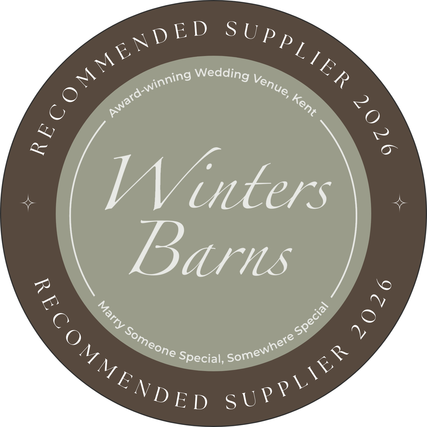 A set of brown and sage green oval business logo badges with elegant script text arranged in a horizontal row.
