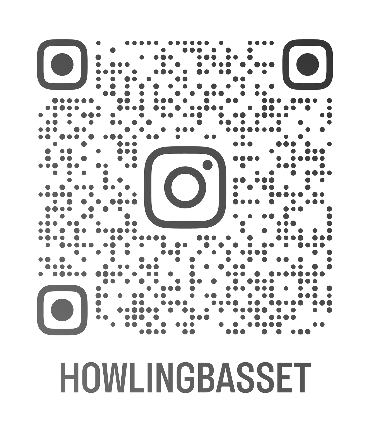Instagram QR code and username links for Howlingbasset social media profile.