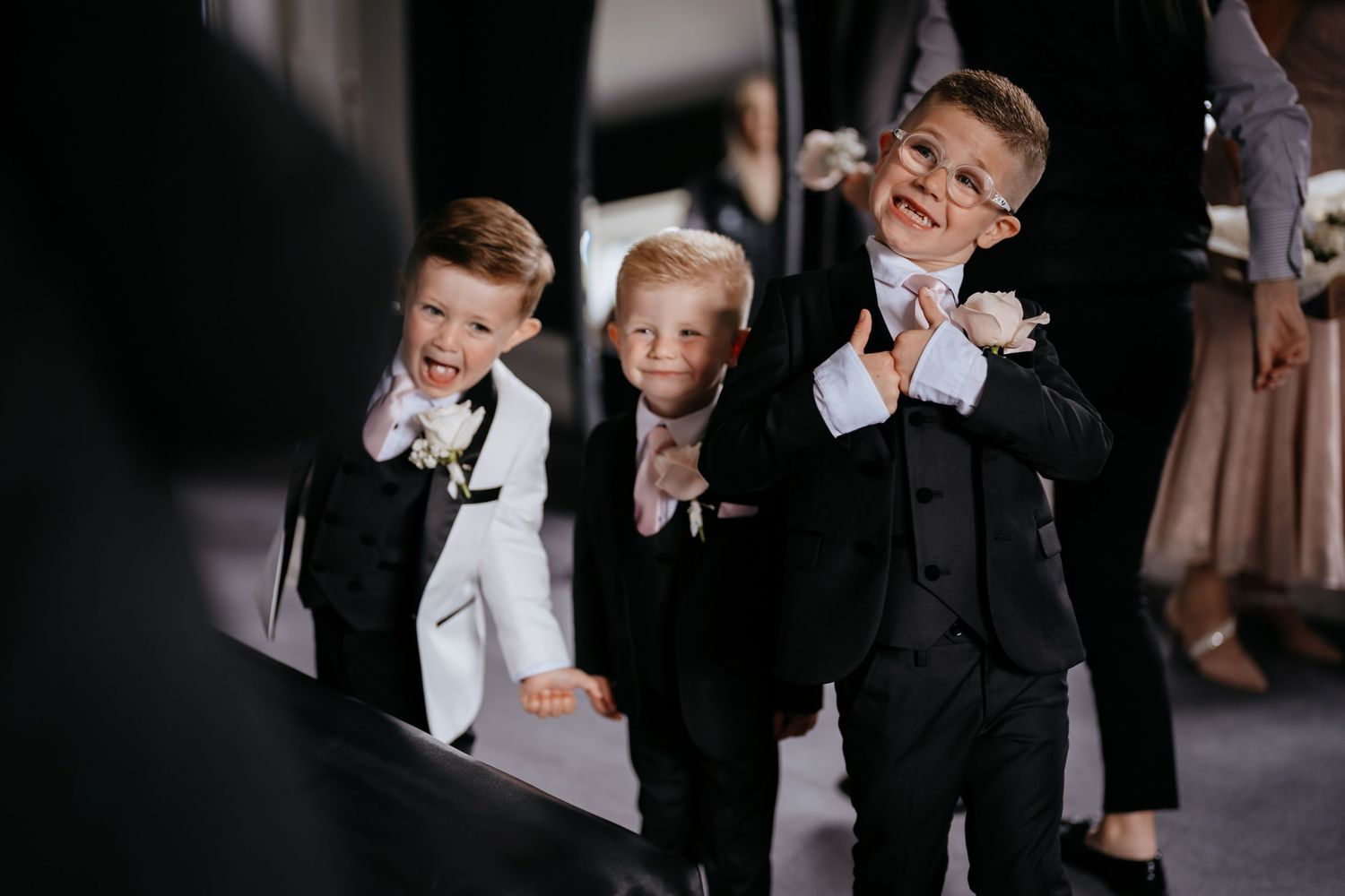 Funny candid photo of a ring bearer at Swynford Manor, Newmarket.