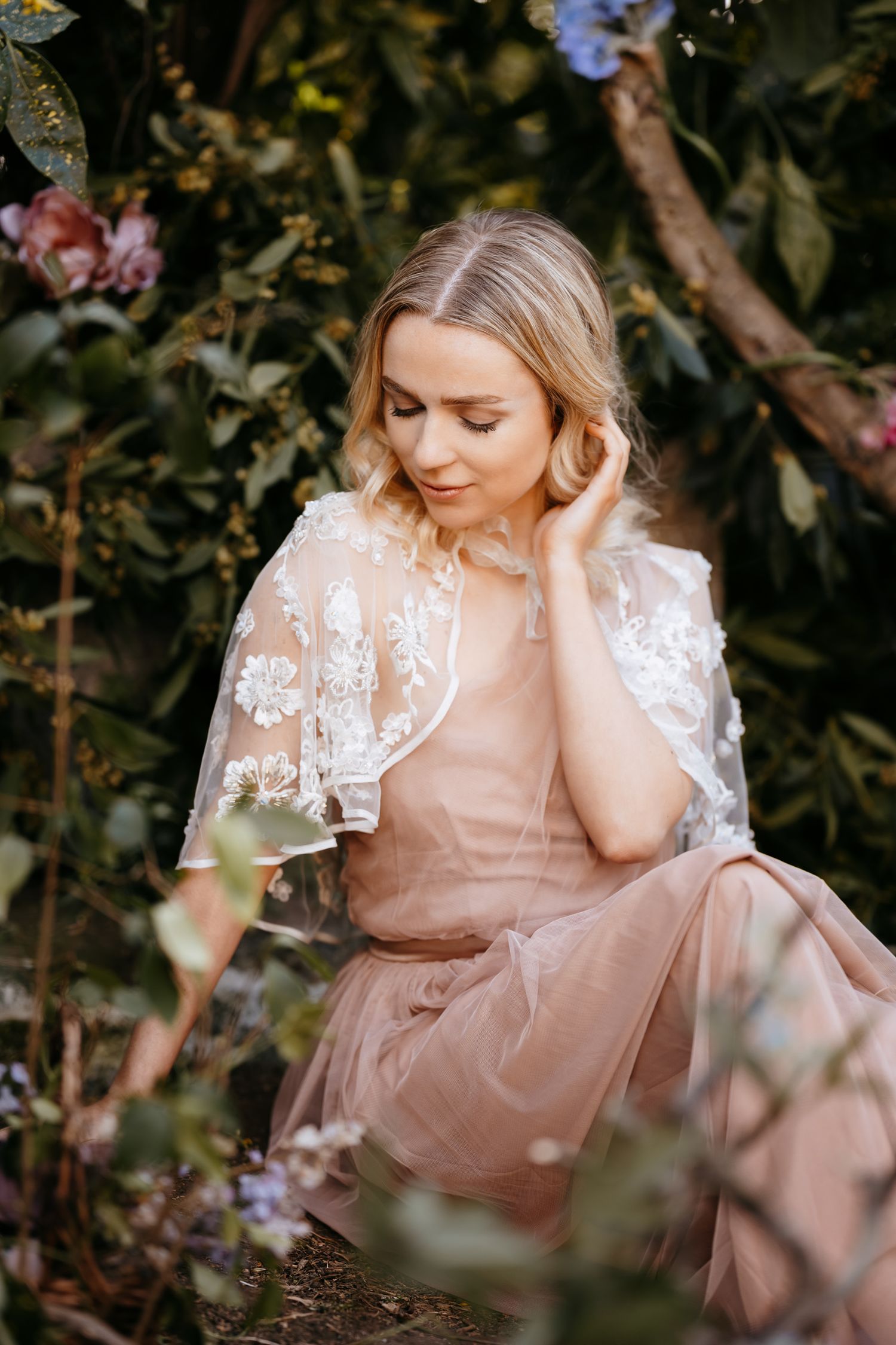 Natural light candid portrait session in Cambridgeshire featuring romantic garden styling.
