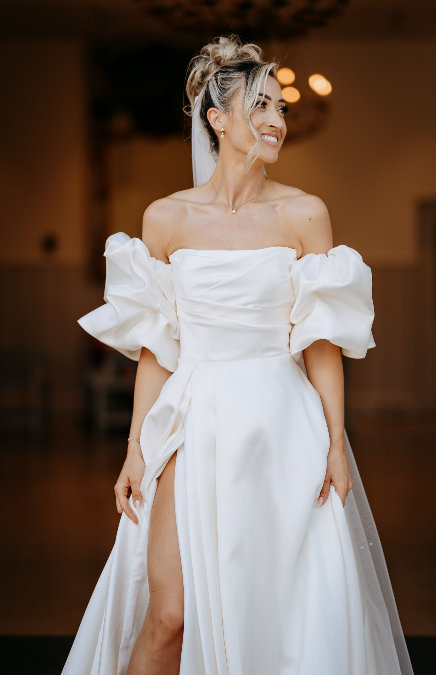Beautiful bride portrait at Longstowe Hall, Cambridge.