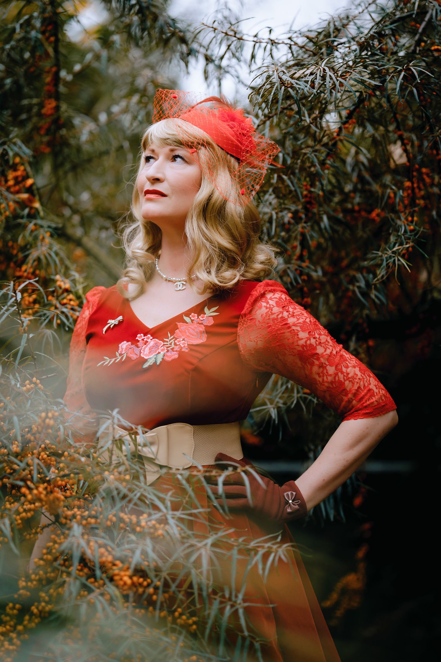 Creative portrait photoshoot in the grounds of Carriages of Cambridge with autumn styling.