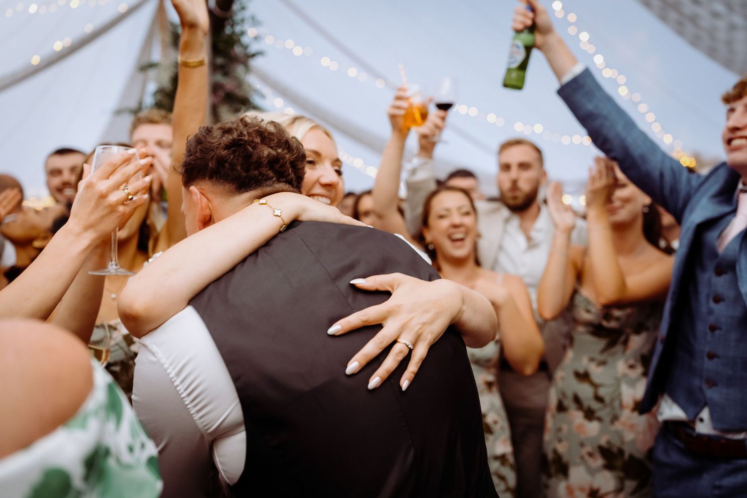 Storytelling first dance inspiration with friends in a local marquee.