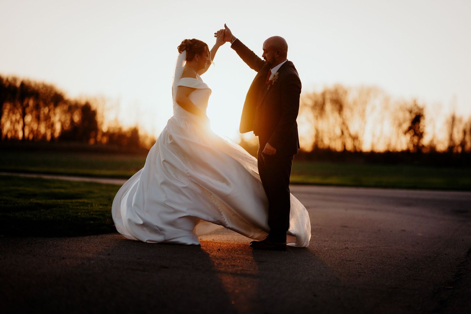 Natural sunset dance moment at Bassmead Manor, St Neots.