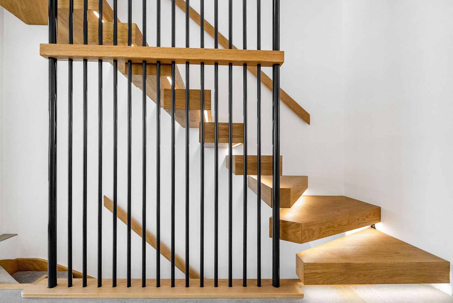 Detail shot of a modern staircase with LED lighting for architects.