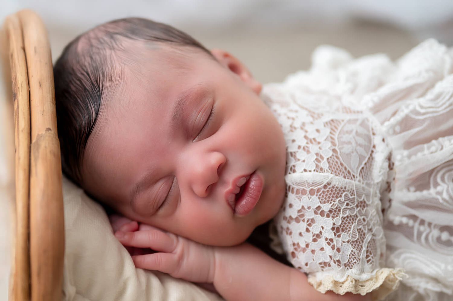 Killeen TX newborn photography with delicate lace outfit