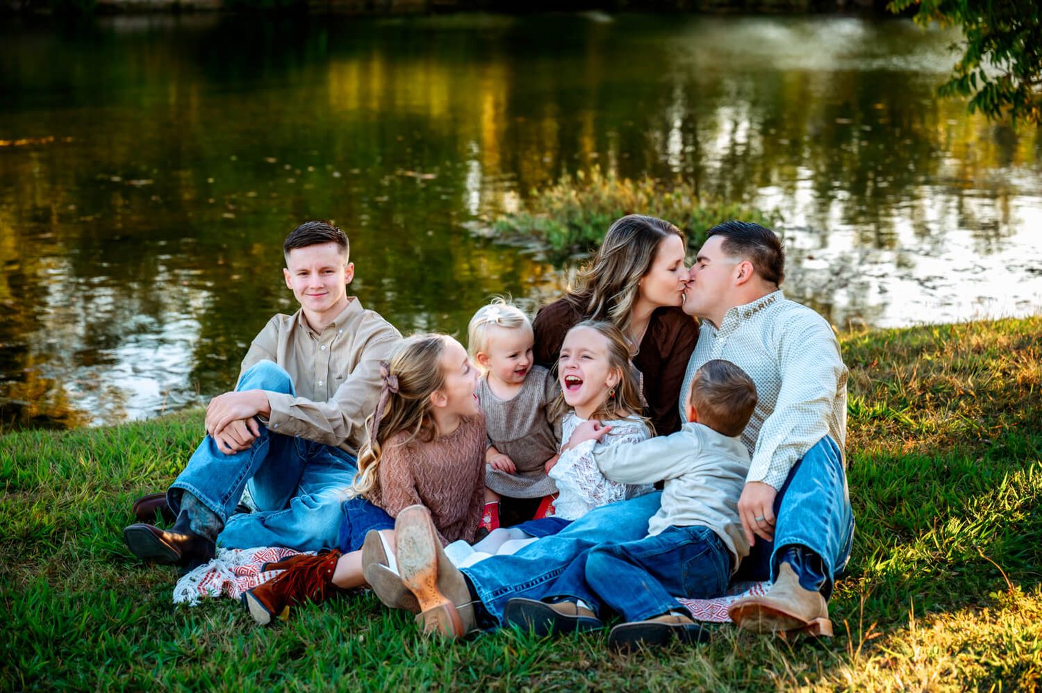 Family session near Salado Creek during golden hour