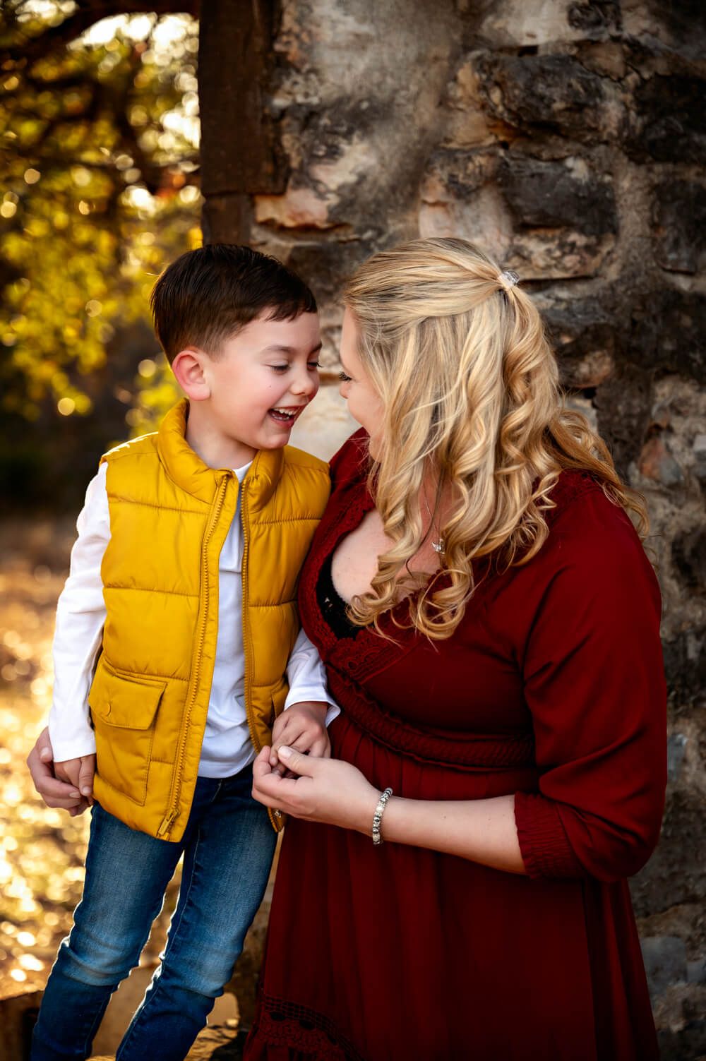 Killeen TX family photography session with mother and son outdoors in Salado Texas