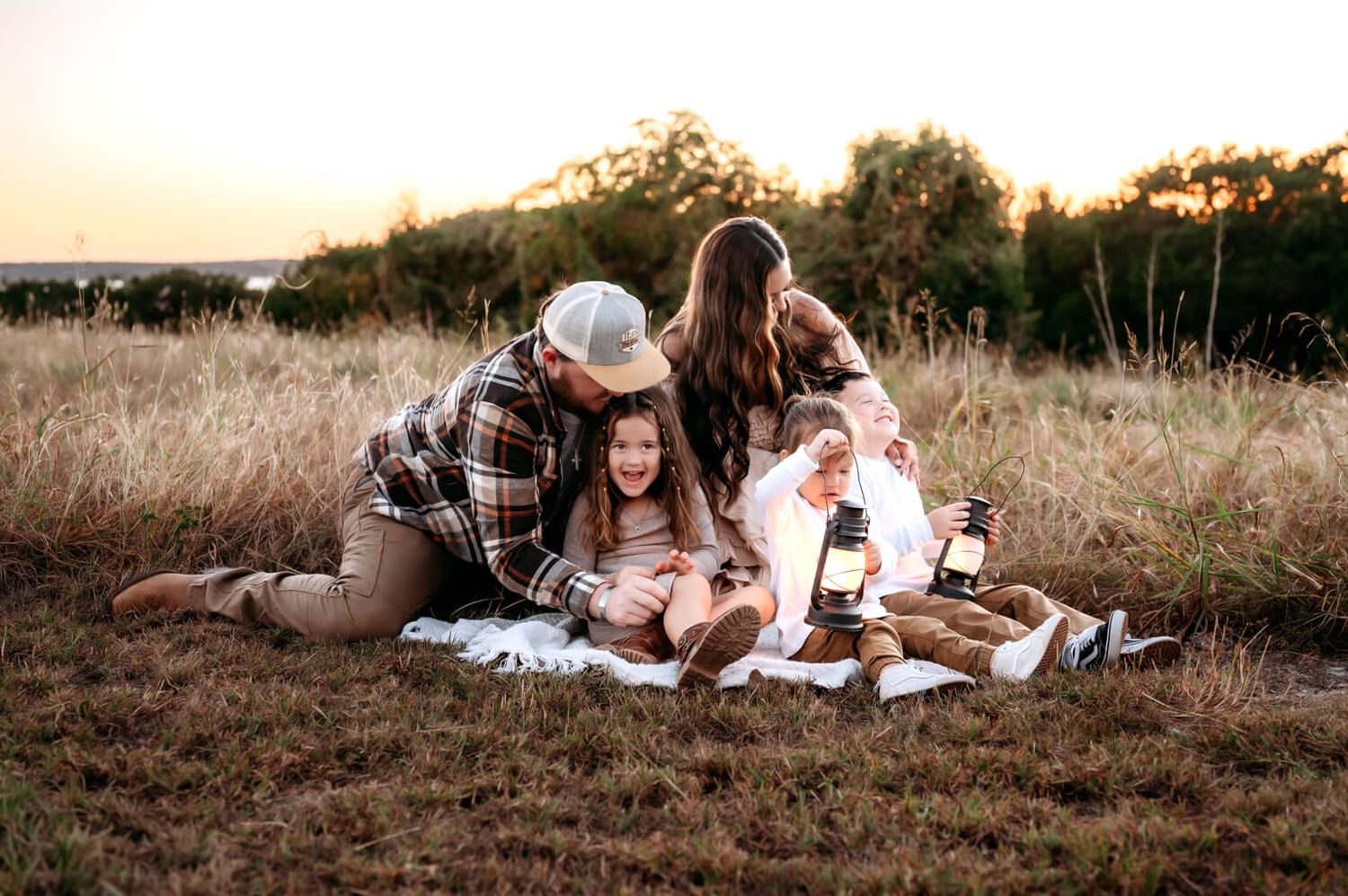 Central Texas family photography in warm sunset light