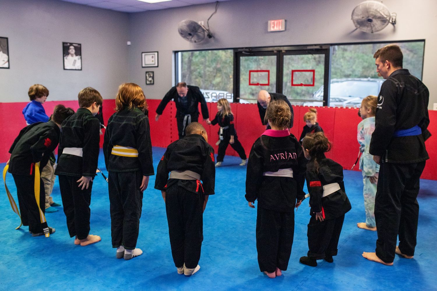 Youth BJJ training session at martial arts academy