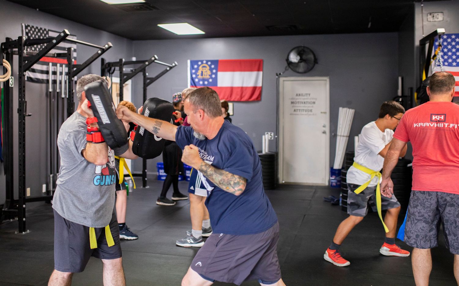 Adult Krav Maga class training at martial arts academy in Rincon, Georgia