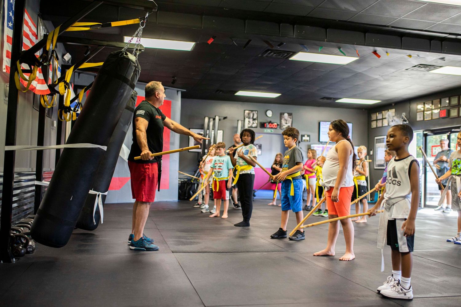 Children practicing safe self-defense drills