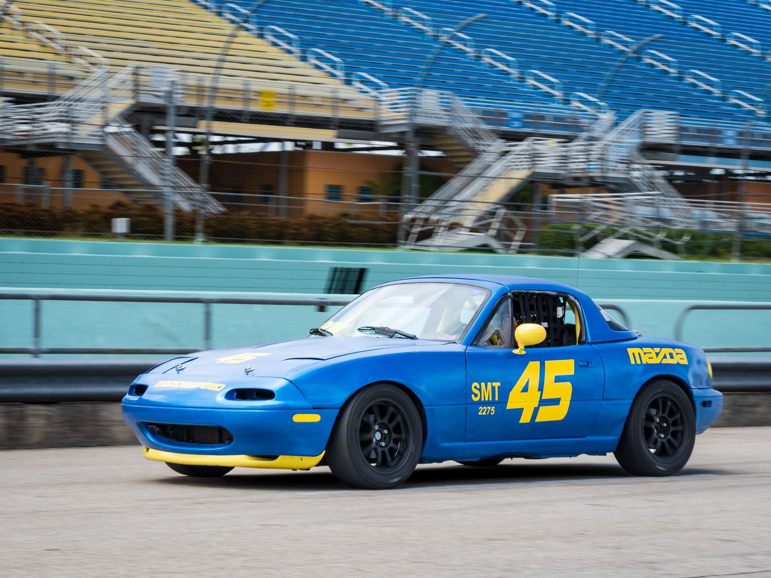 Blue Yellow Mazda Miata Racer, Homestead Speedway Race Weekend