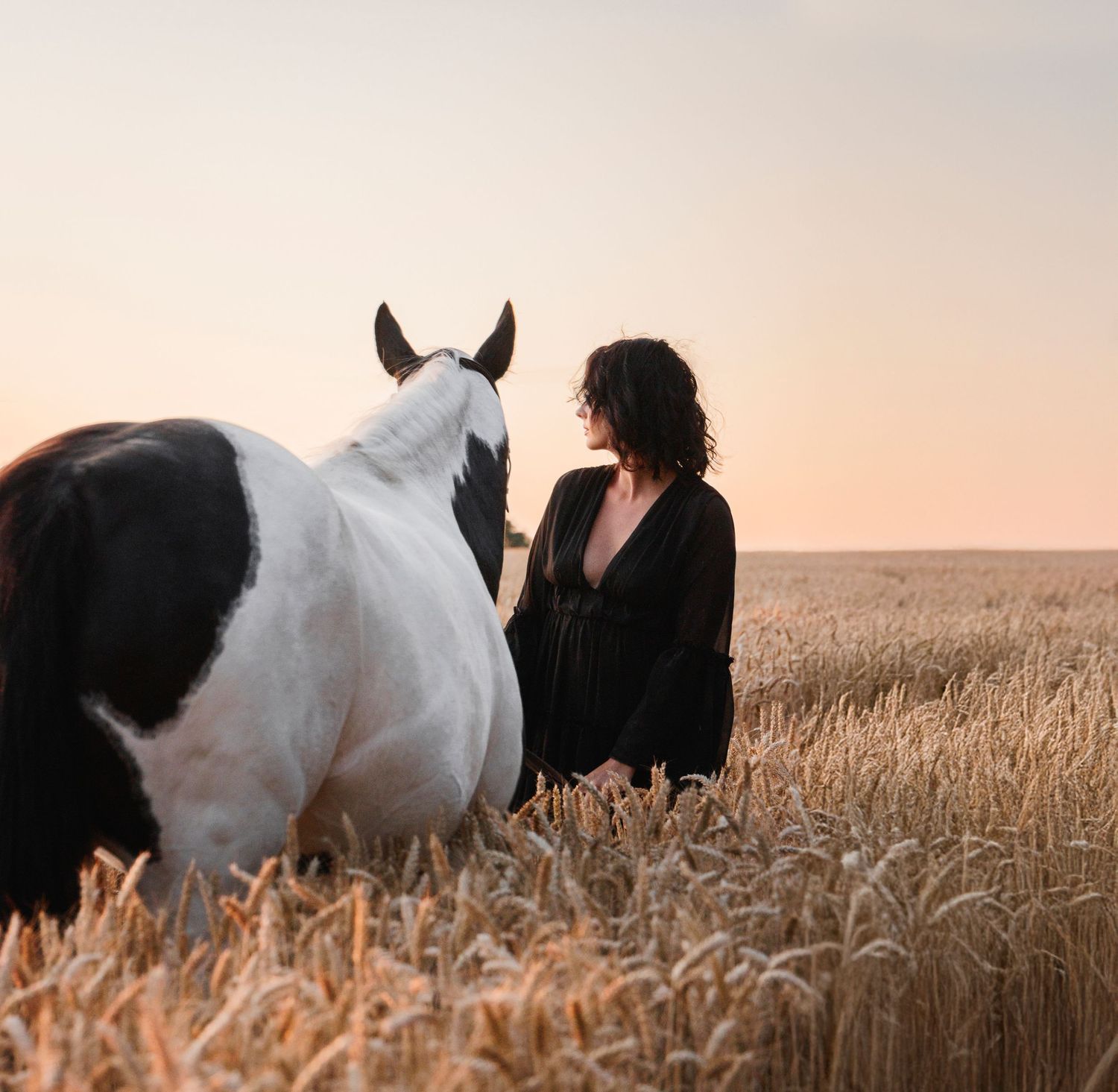 Cavalière posant avec son cheval dans un manège naturel breton