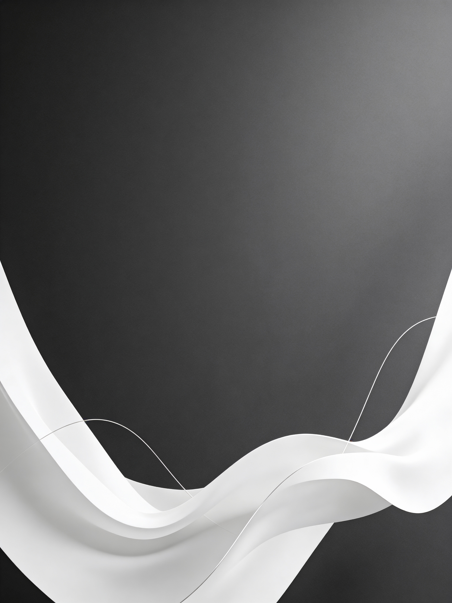 Abstract black and gray background with elegant flowing white silk wave design for modern presentations.
