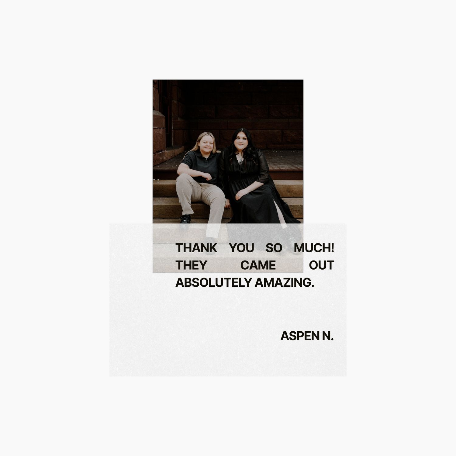 Client review graphic featuring an engagement session photo in Billings, Montana with a testimonial from Aspen N.