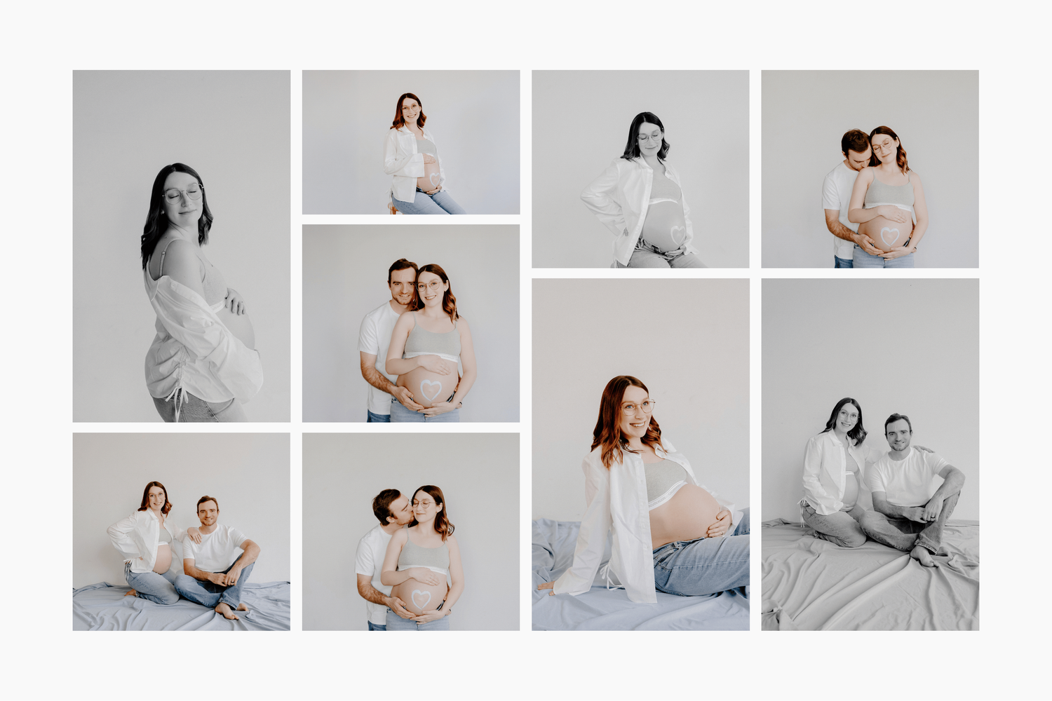 Studio maternity couples photography session collage in Billings, Montana at Billings Open Studio BOS