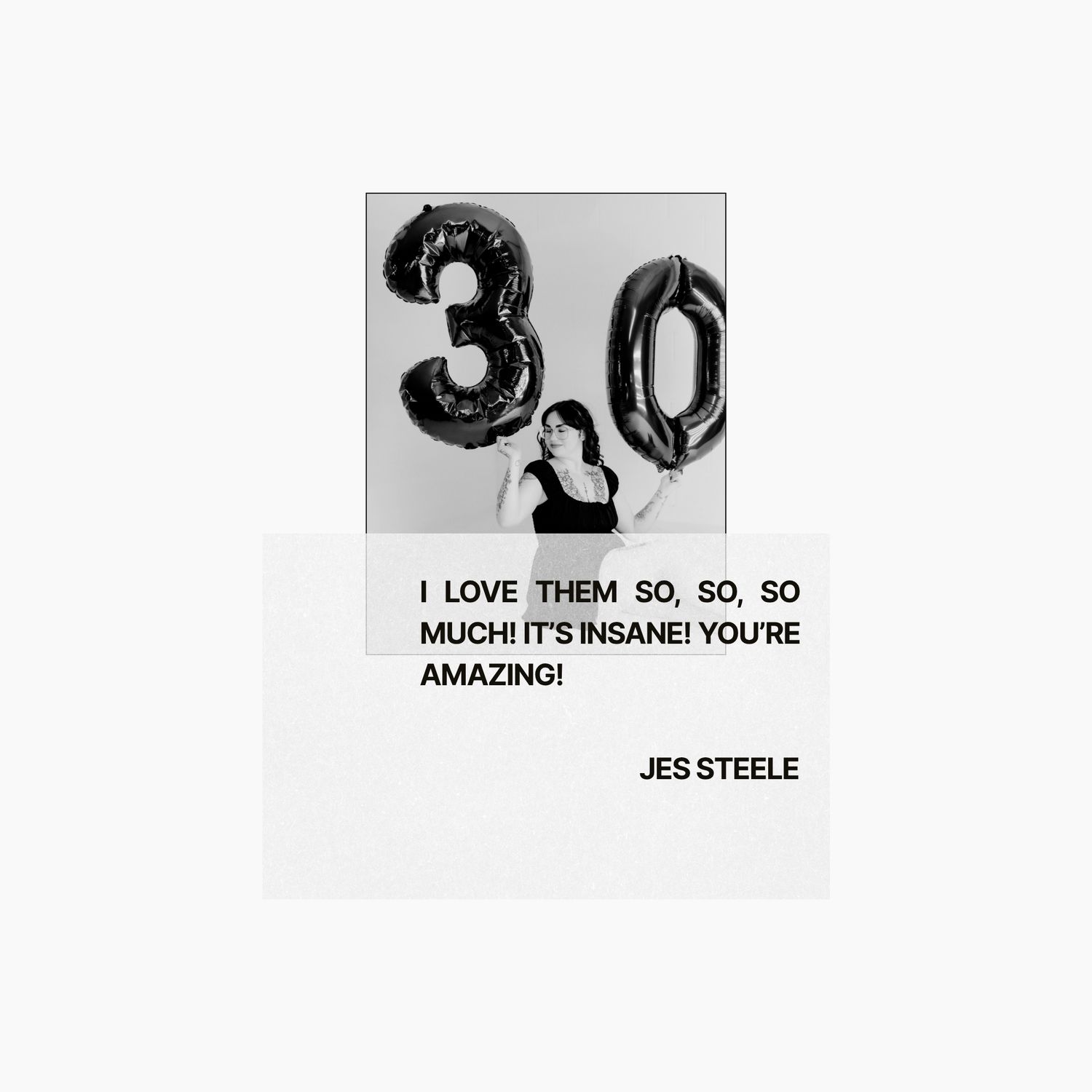 Client review graphic featuring a 30th birthday portrait session in Billings, Montana with a testimonial from Jes Steele