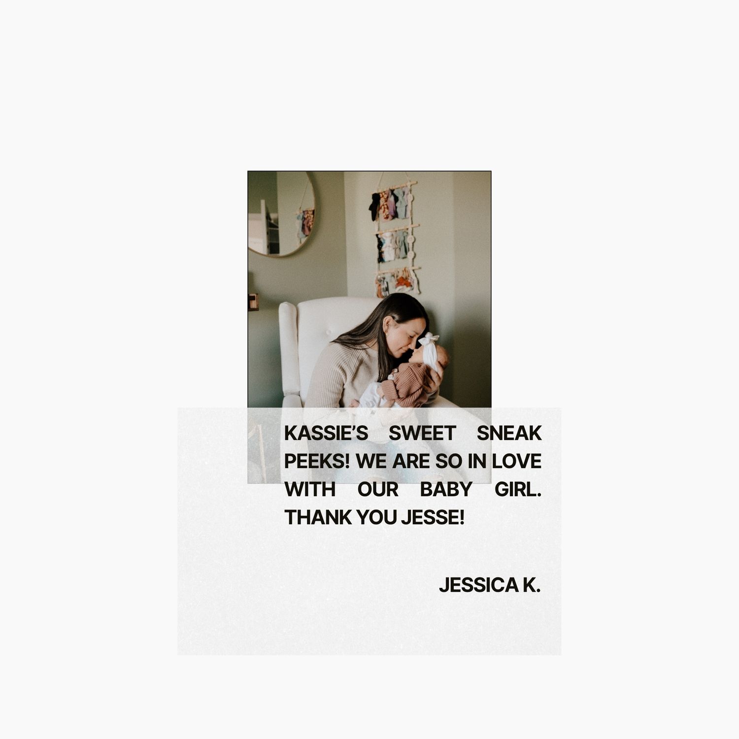 Client review graphic featuring a newborn lifestyle session in Billings, Montana with a testimonial from Jessica K.