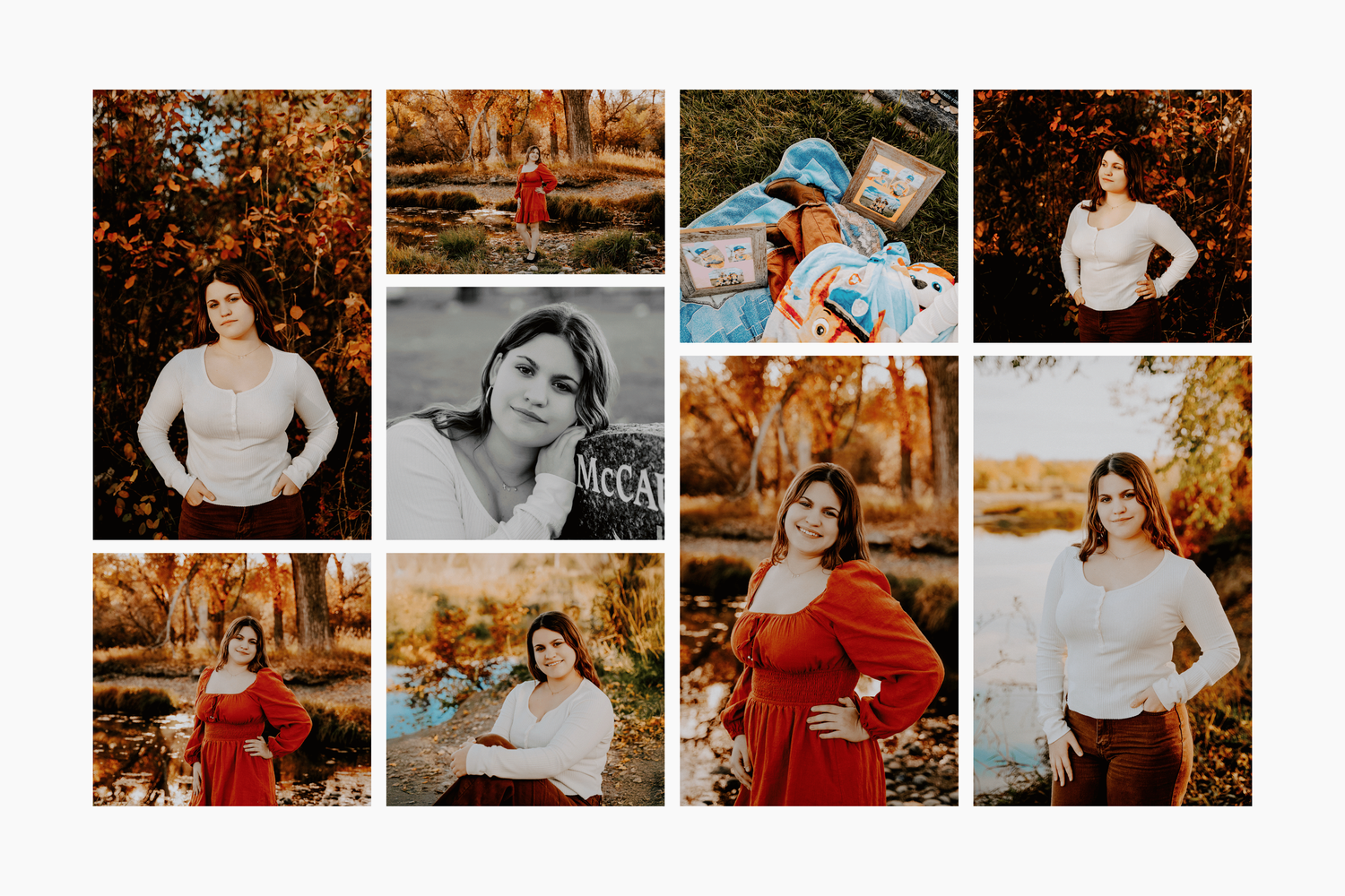 Fall senior graduation photo session collage in Billings, Montana at Two Moon Park