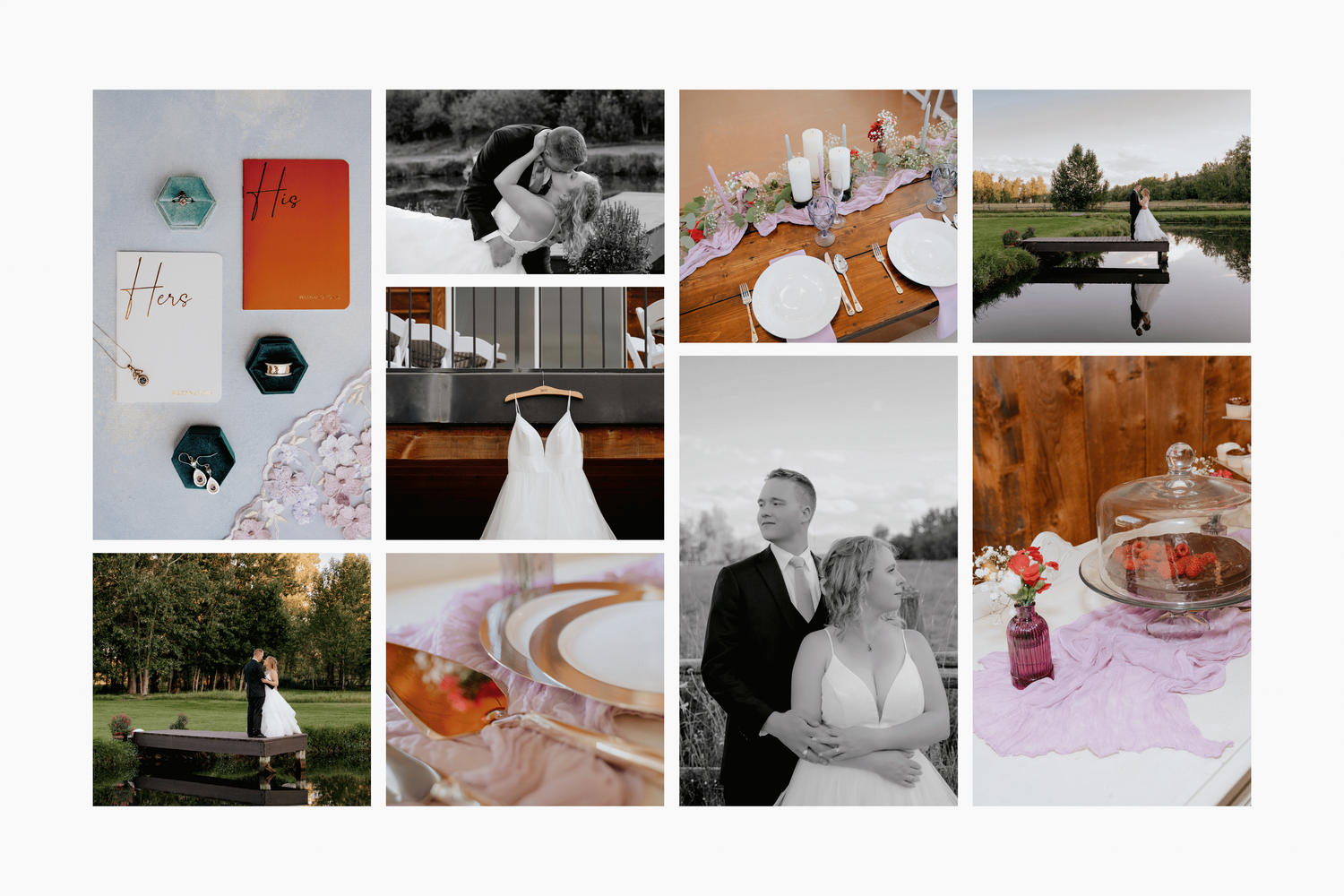 Wedding photography collage of a bride and groom at Wildflower wedding venue in Red Lodge, Montana