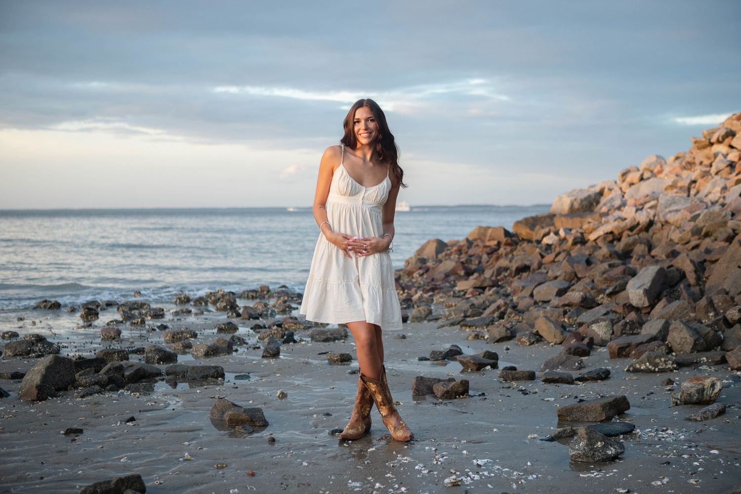 Senior Portrait of Alexis Johns class of 2025. Location Dolphin Head Beach, Hilton Head Island, SC. Ocean and Ocean rocks.