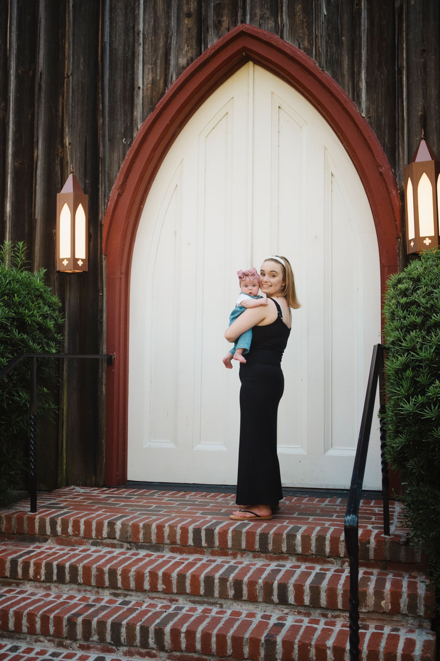 Mother and daughter photo at Burnt Church Bluffton SC. 3 month old baby