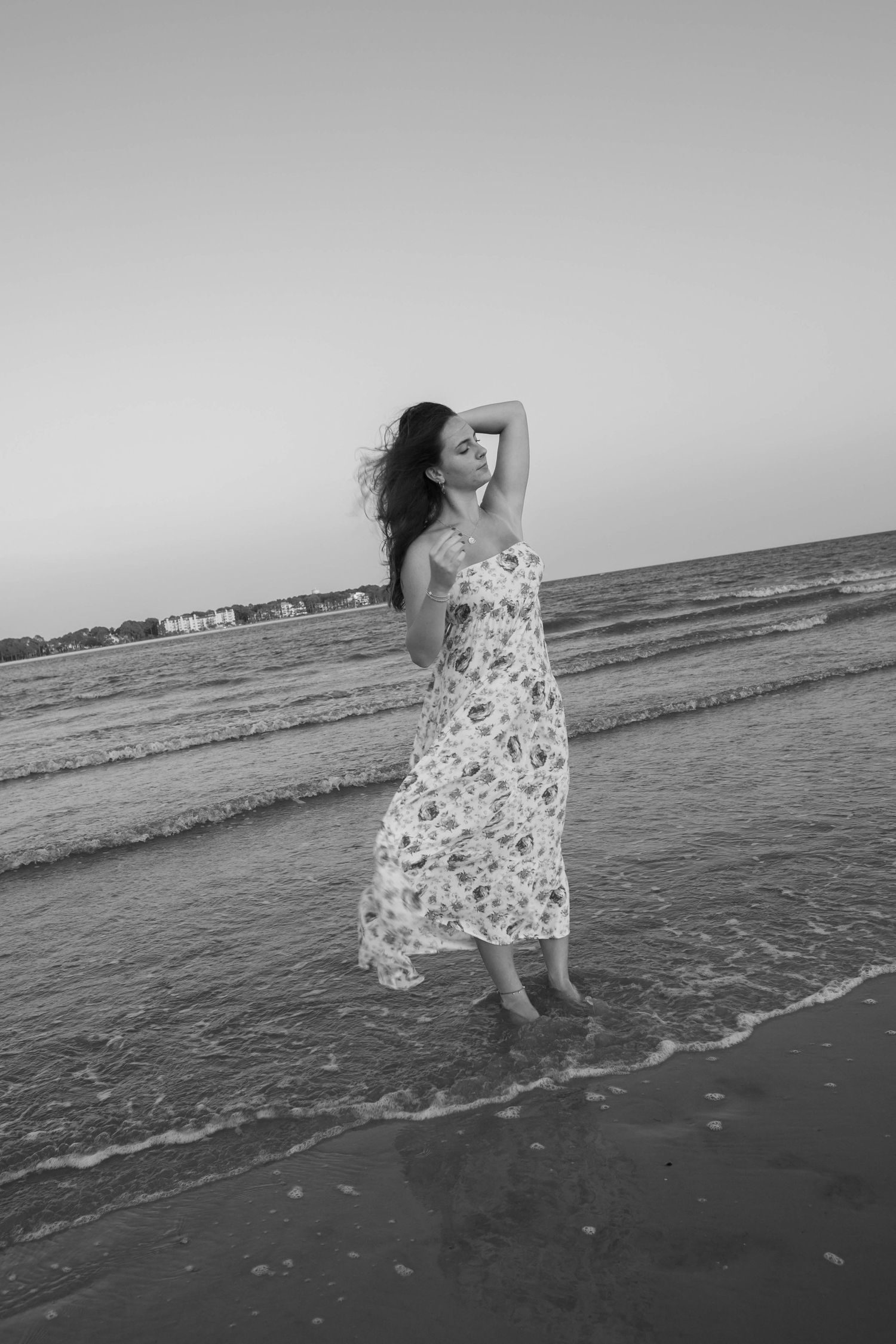 Senior Portrait of Presley Miles class of 2025. Location Dolphin Head Hilton Head Island, SC. Ocean. hair