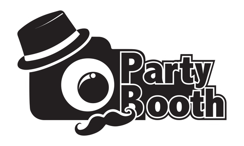 Collection of party and booth related logo designs in black silhouette style.
