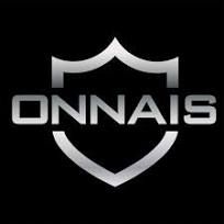 Silver metallic shield logo with the brand name ONNAIS engraved in bold letters on a black background.
