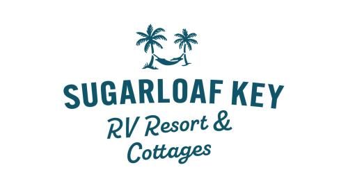 Sugarloaf Key RV Resort and Cottages logo featuring palm trees and a hammock in teal color.