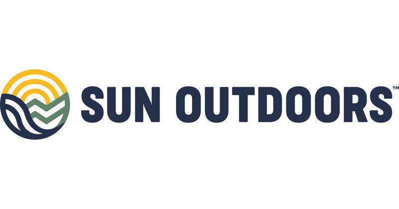 Sun Outdoors logo with a circular sun and wave emblem in yellow and green beside bold navy blue text.