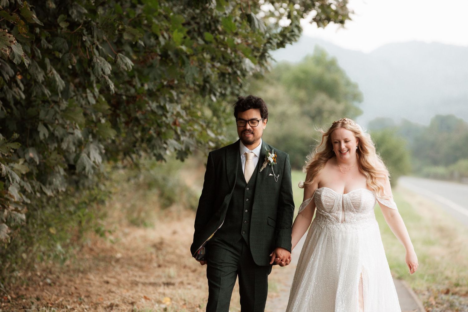 Romantic couple portraits taken outside Blue Acre Weddings captured by a North Wales wedding photographer.