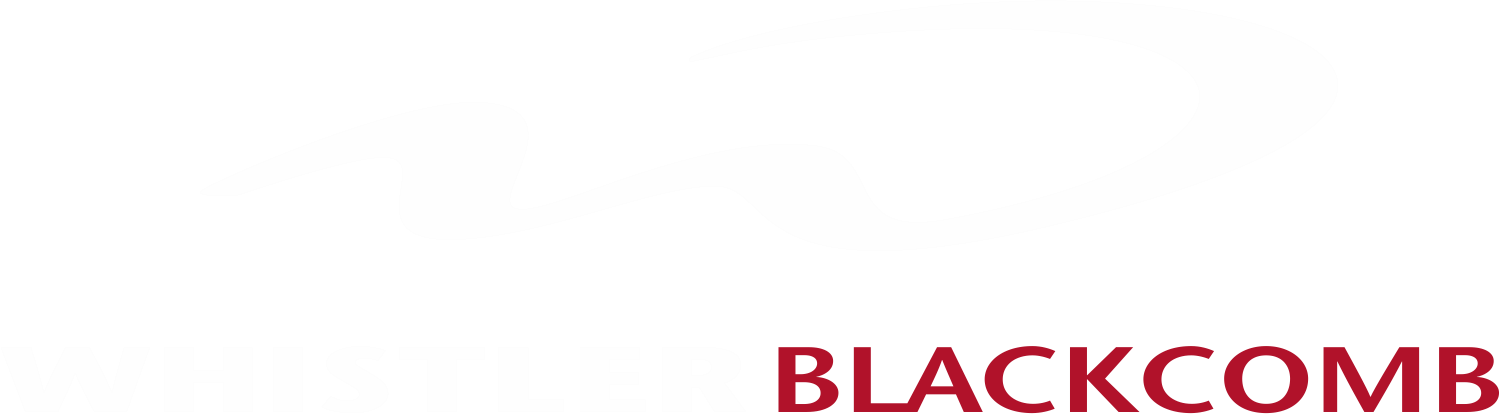 White Whistler Blackcomb resort logo on black background.