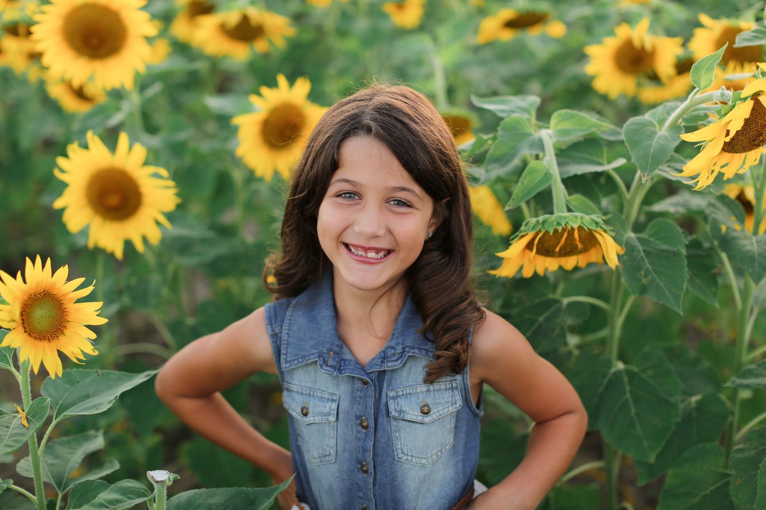 Cheerful moments captured in a vibrant sunflower field on a bright summer day.