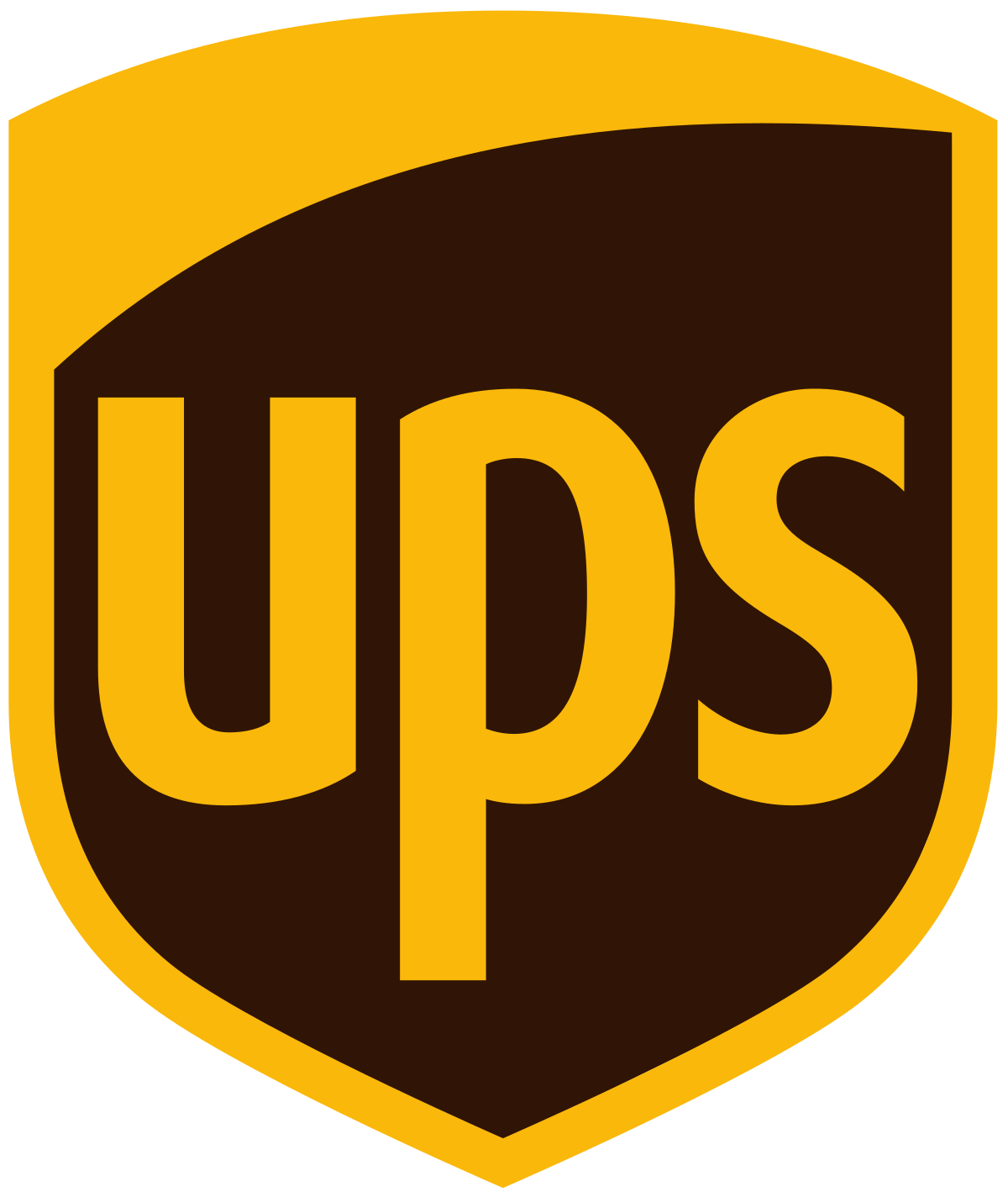 Official UPS shield logo in brown and gold colors featuring the company initials.