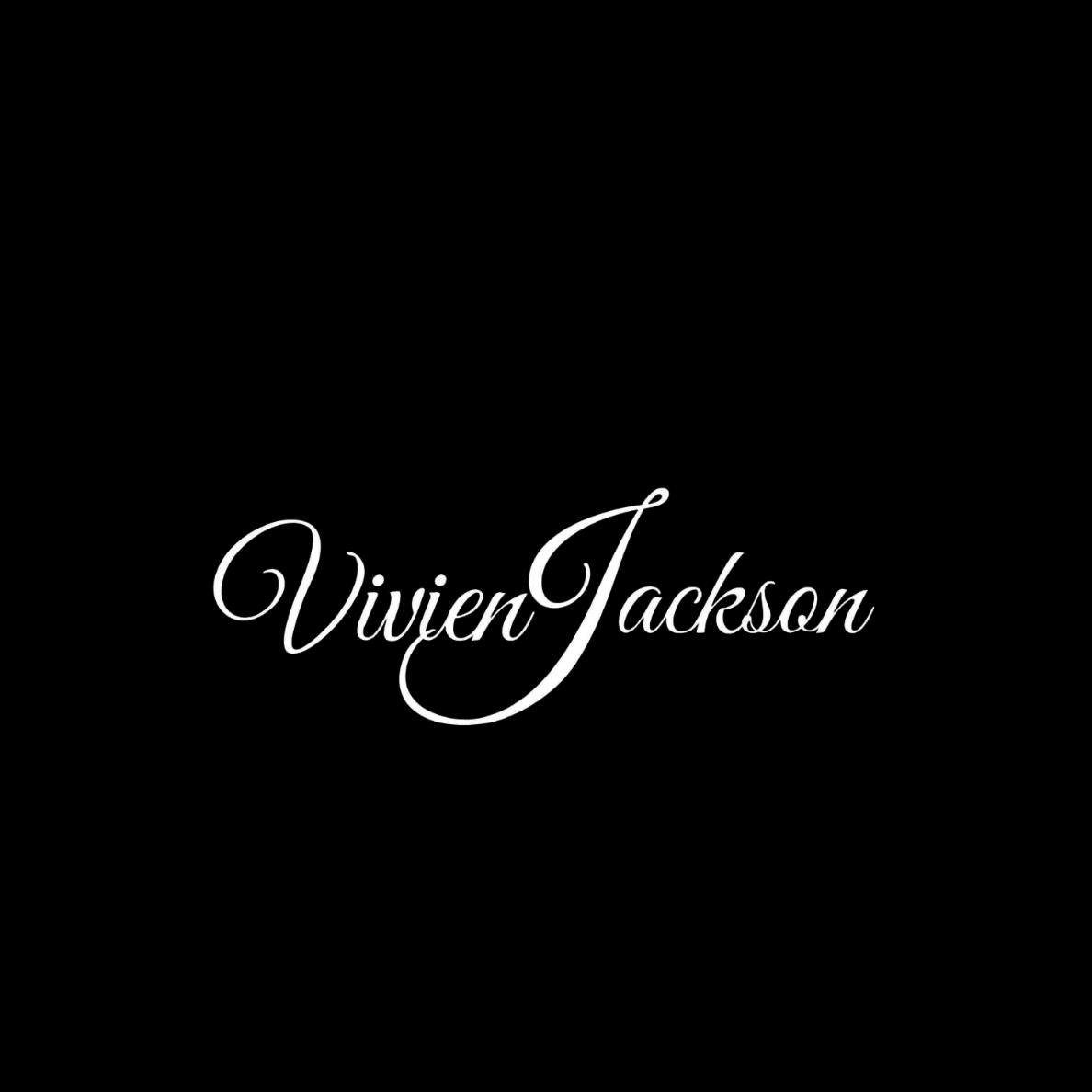 Elegant script typography showing the text Vivien Jackson in white on black background.