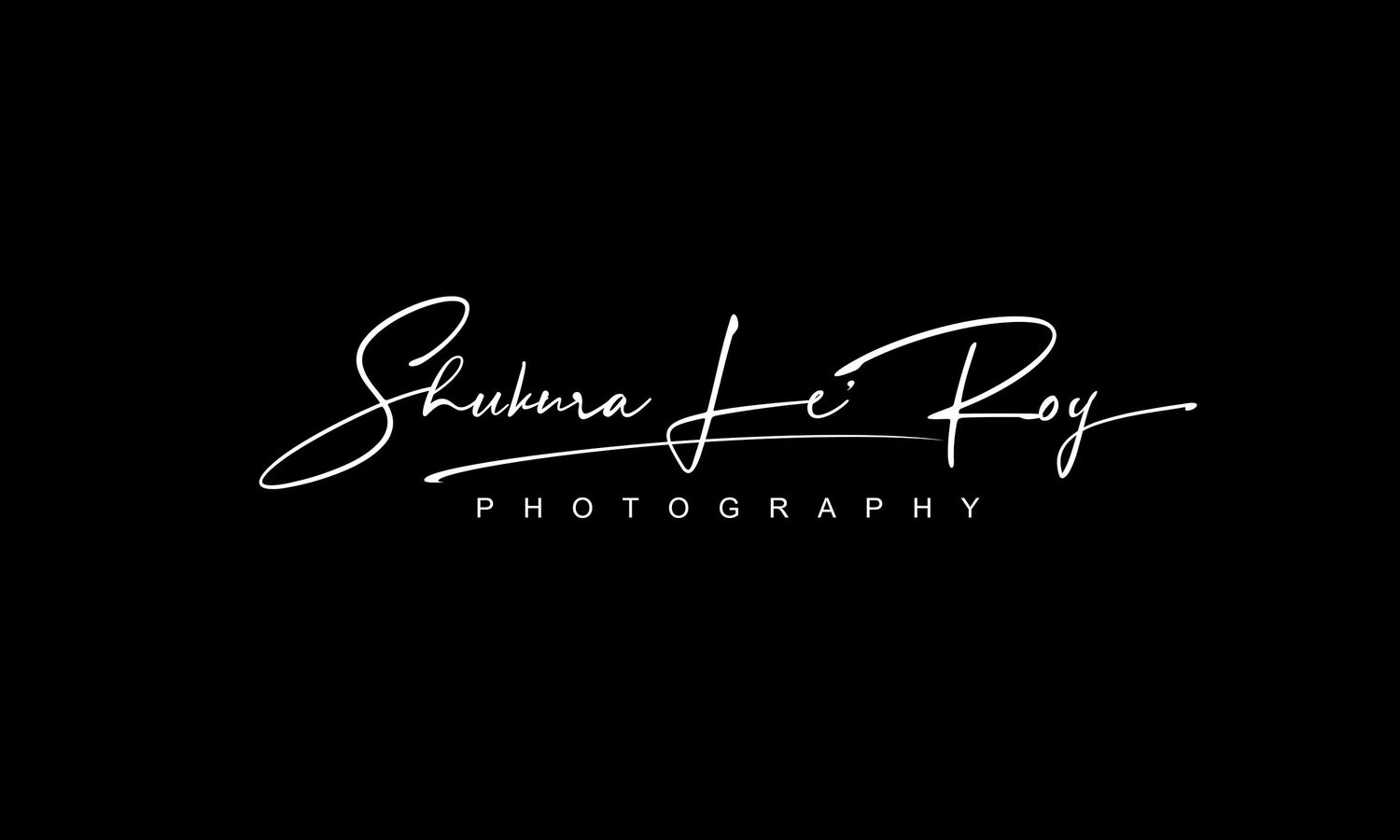 Elegant signature style logo for photography business in white text on black background.