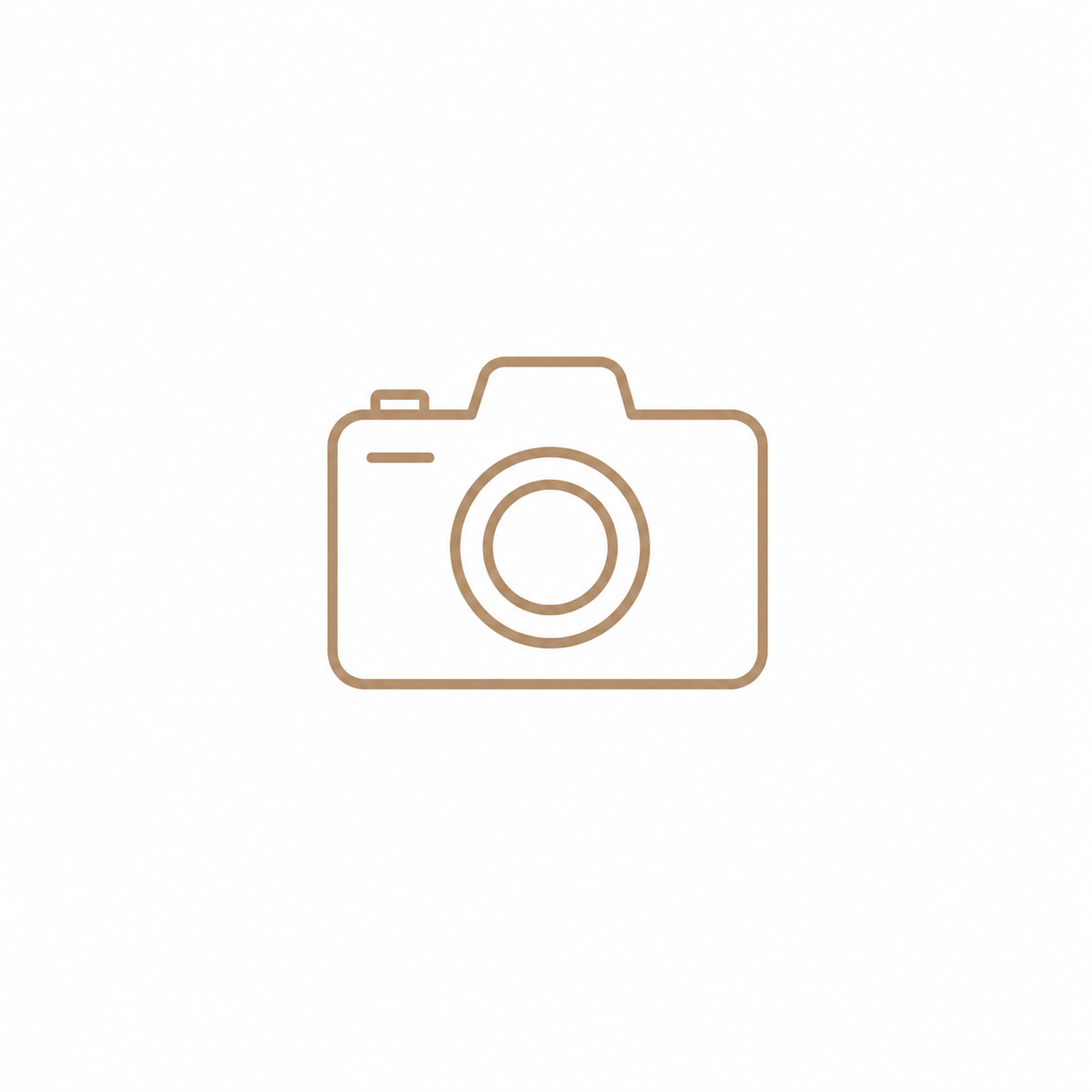A minimalist camera icon outlined in warm brown on a white background, representing photography or image capture.