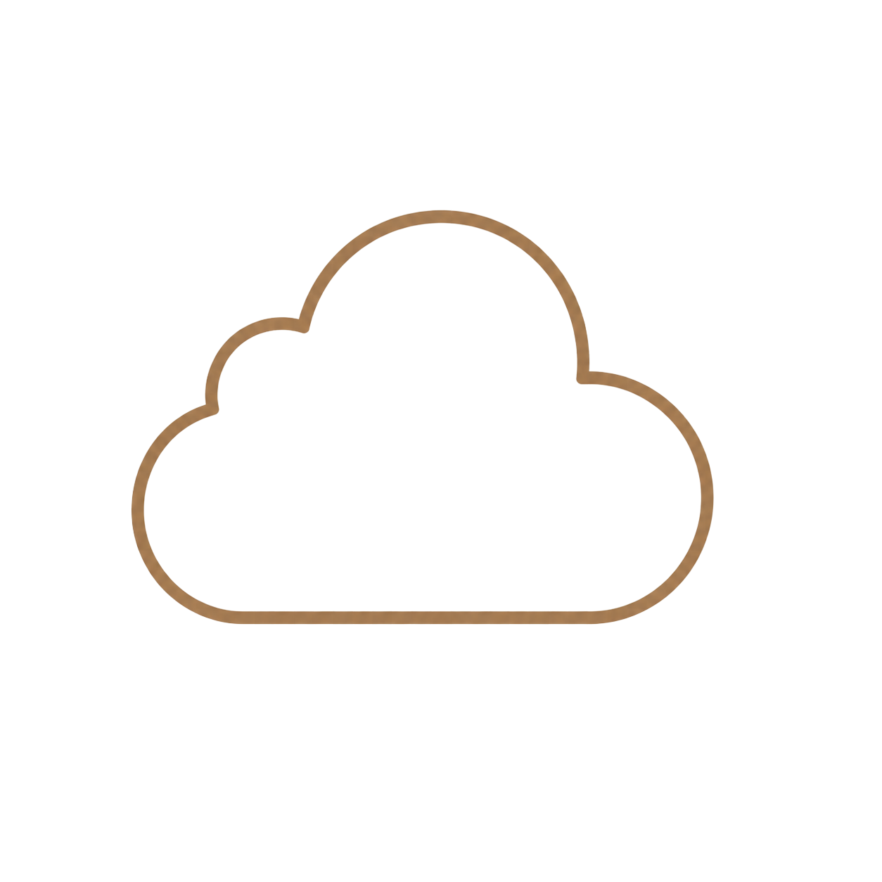 A minimalist cloud icon outlined in warm brown on a white background, ideal for weather or cloud storage concepts.