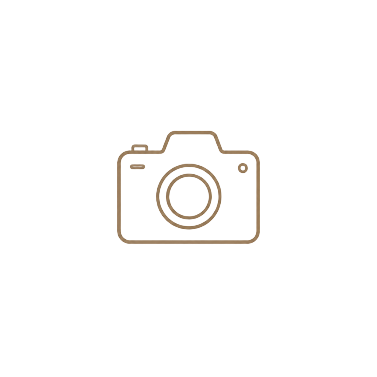 Minimalist gold outline camera icon on white background, perfect for photography branding or creative media design.