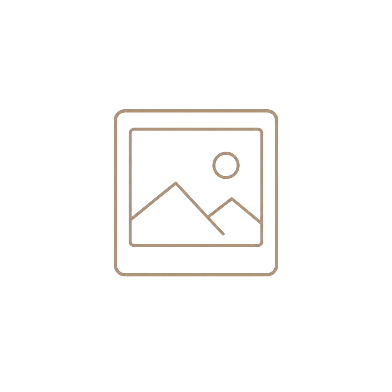 Placeholder image icon with mountain landscape and sun outline in beige tones on white background.