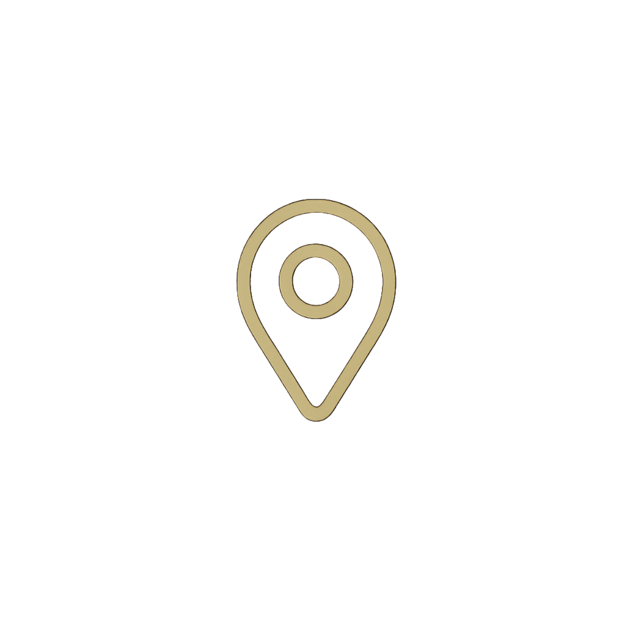 A minimalist gold location pin map marker icon on a white background.