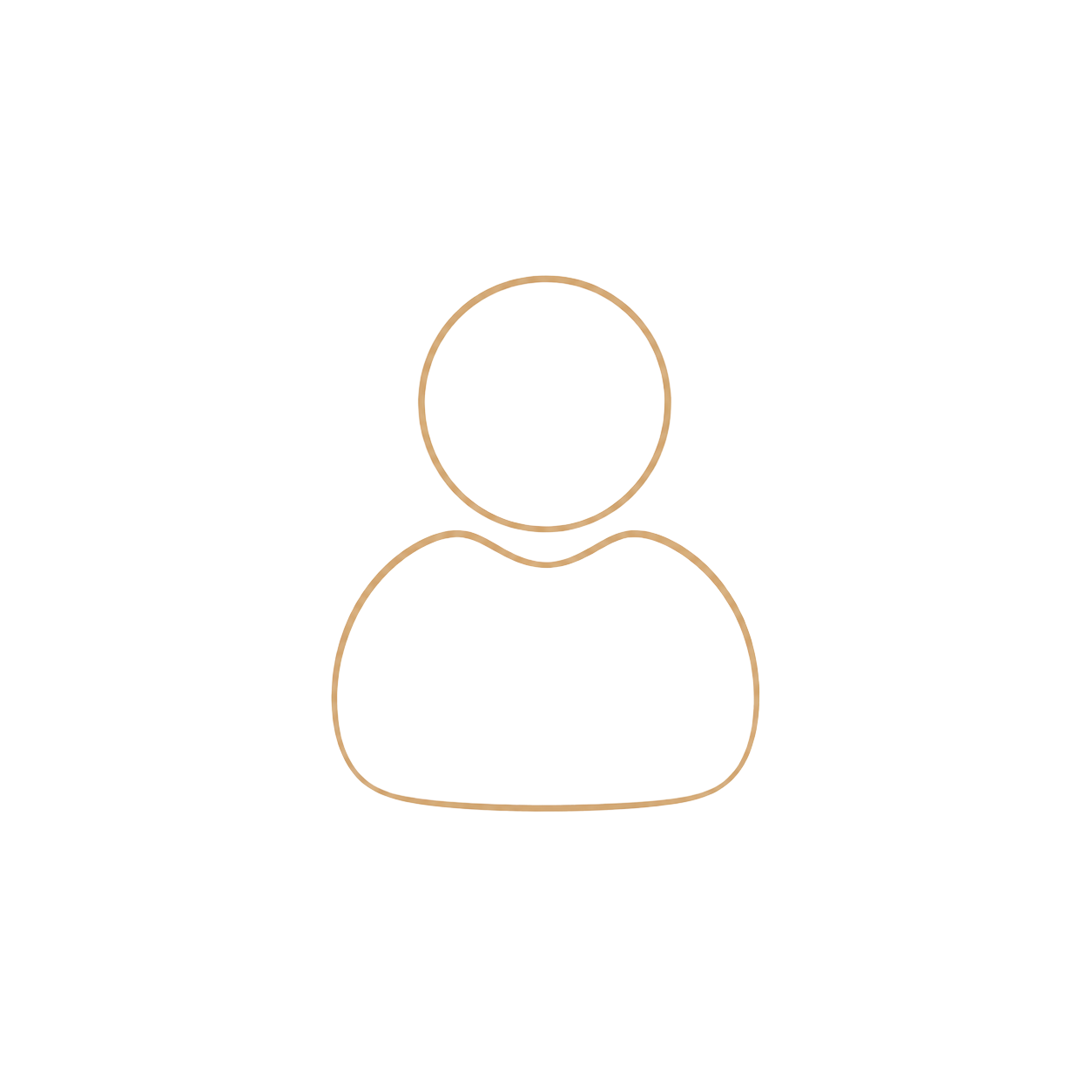 A simple golden outline icon of a generic user profile silhouette on a white background.