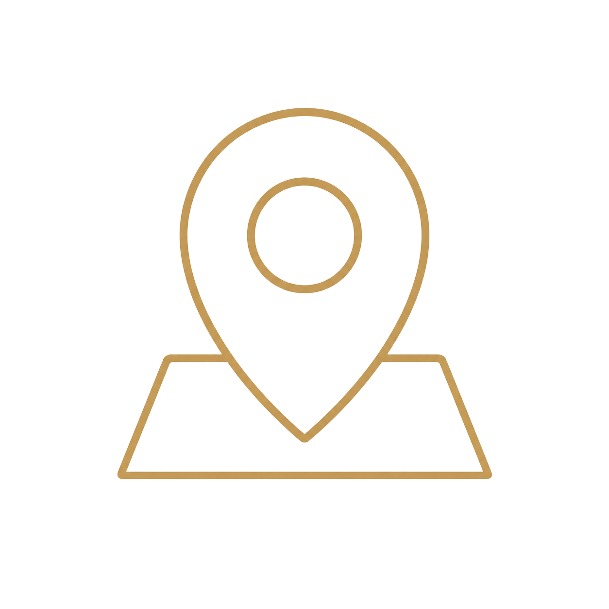 Gold outline location pin icon with circle detail on white background, ideal for maps and navigation design.
